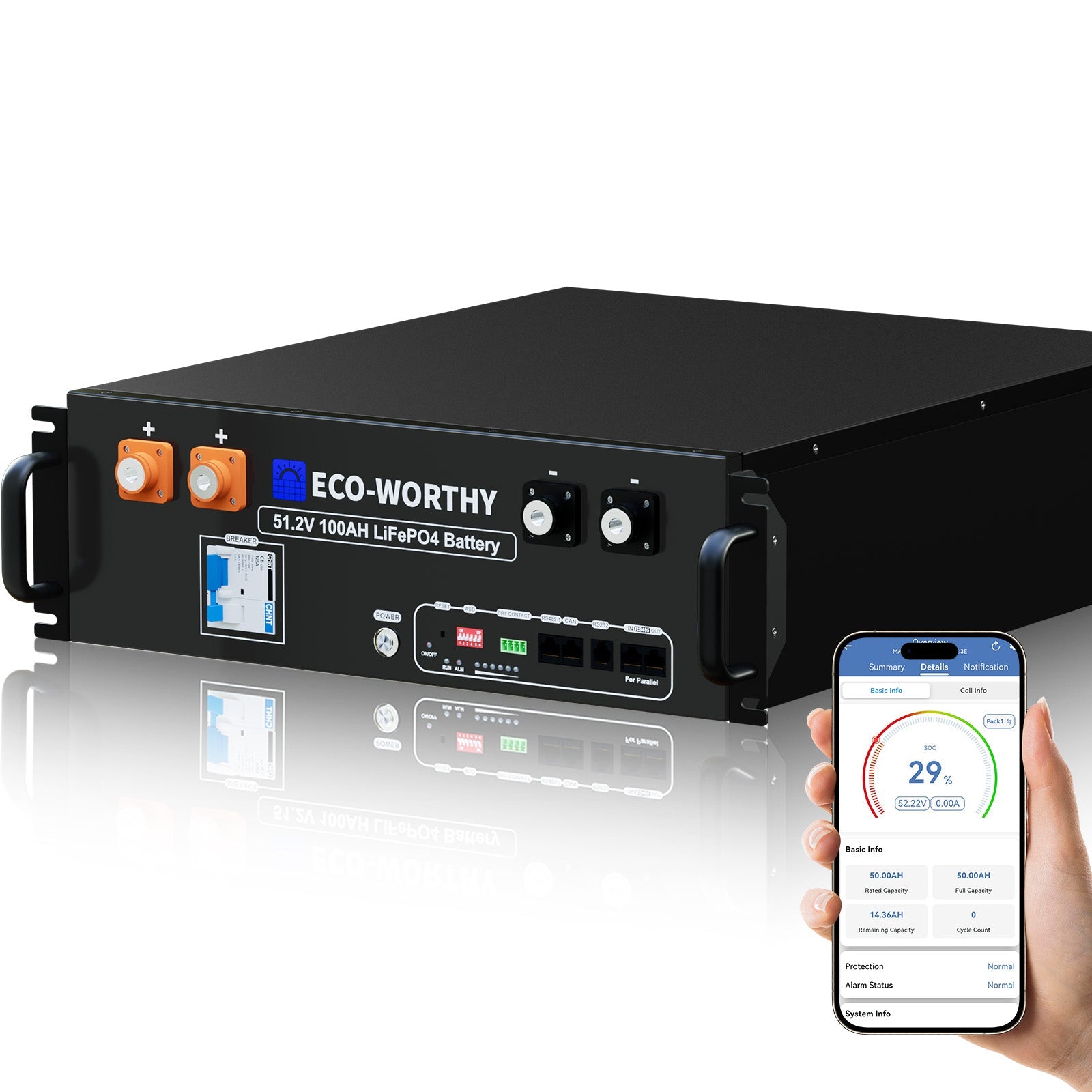 B2B - ECO - WORTHY 48V 100Ah Server Rack Battery | 5.12kWh V3 Lithium Battery | UL1973 | UL9540A | 10 - Year Warranty - lithium battery - ECO - WORTHY