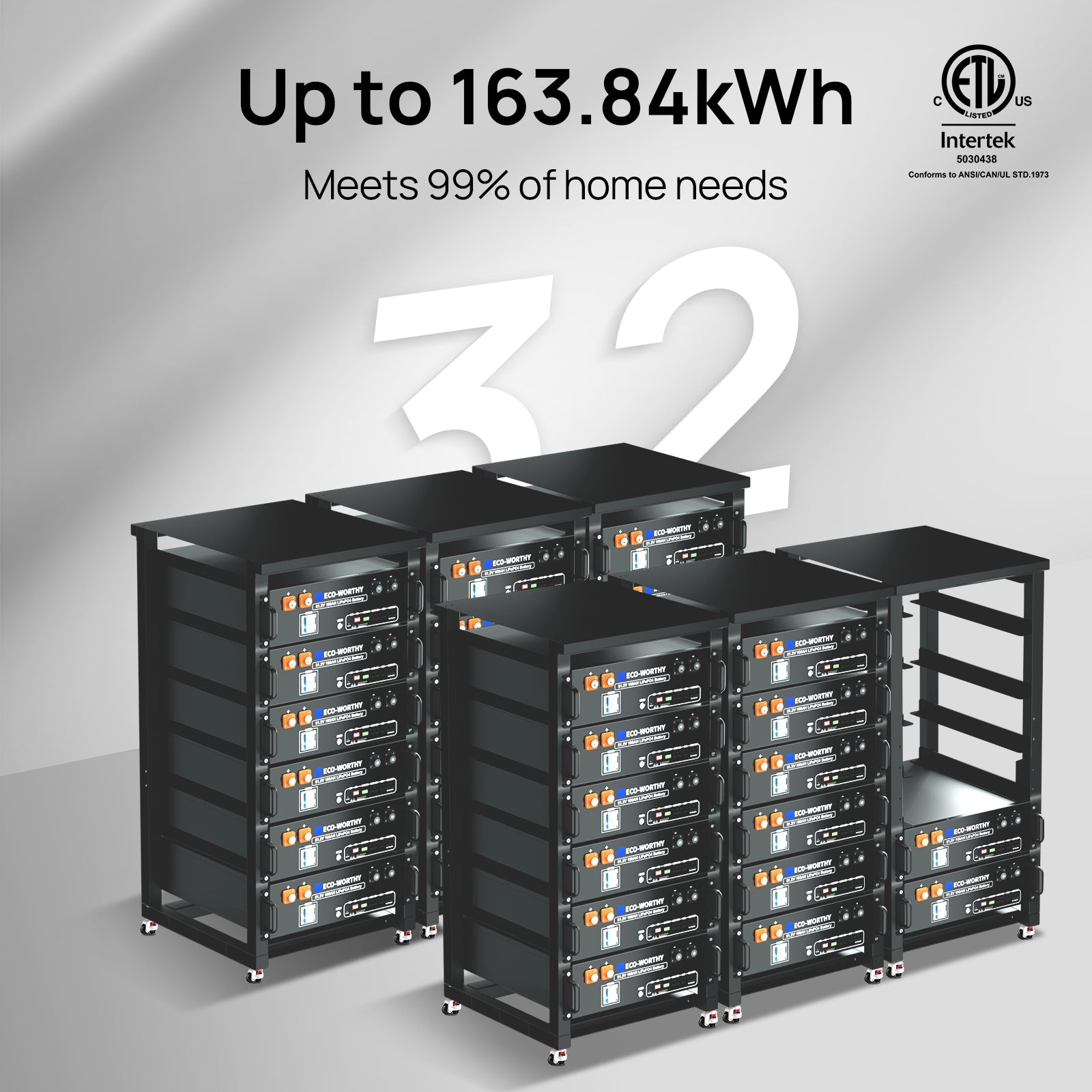 B2B - ECO - WORTHY 48V 100Ah Server Rack Battery | 5.12kWh V3 Lithium Battery | UL1973 | UL9540A | 10 - Year Warranty - lithium battery - ECO - WORTHY