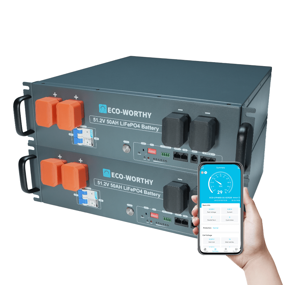 B2B - ECO - WORTHY 48V(51.2V) 50Ah Server Rack Battery,2.56kWh Lithium Battery,3U Size,With Bluetooth & Wifi - lithium battery - ECO - WORTHY