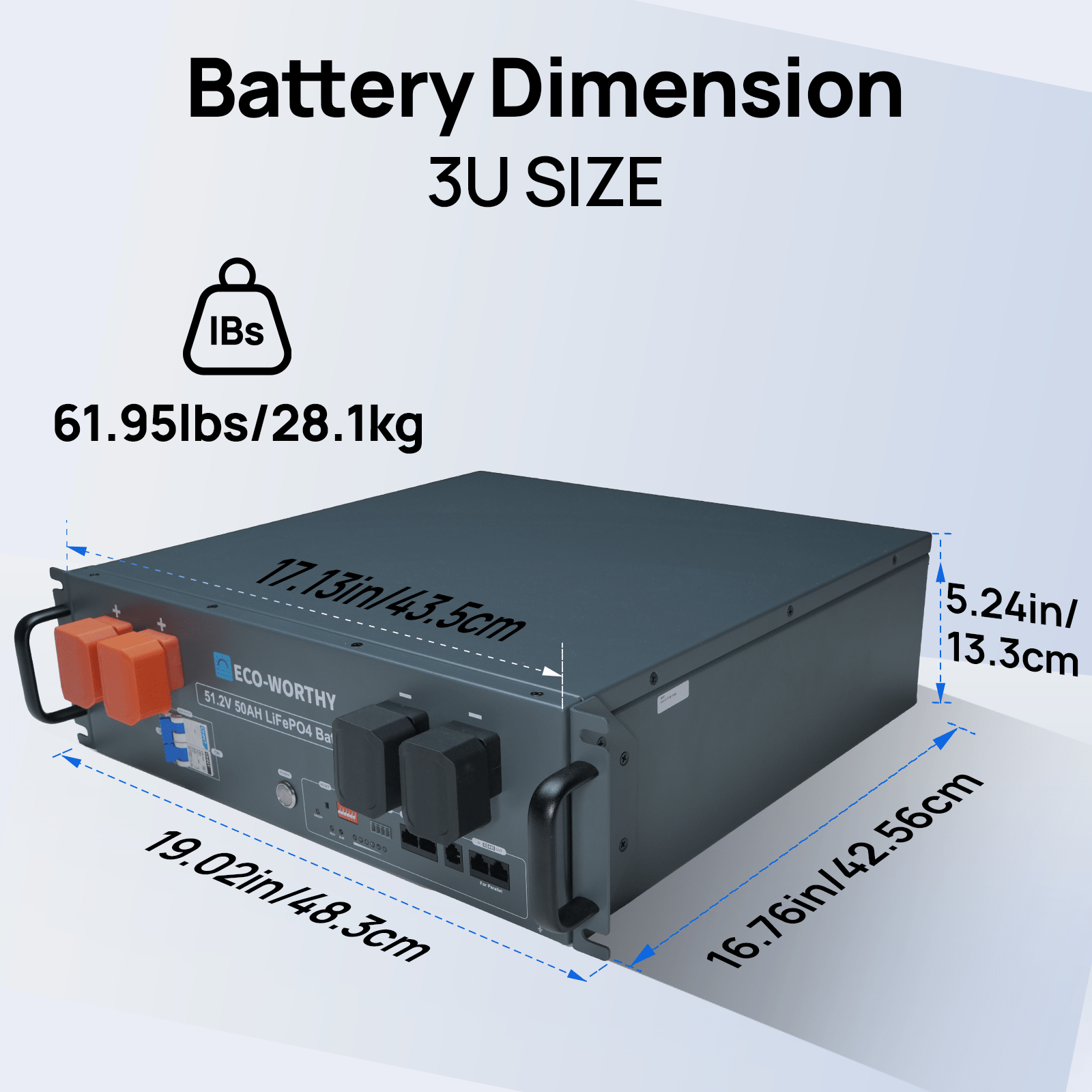 B2B - ECO - WORTHY 48V(51.2V) 50Ah Server Rack Battery,2.56kWh Lithium Battery,3U Size,With Bluetooth & Wifi - lithium battery - ECO - WORTHY
