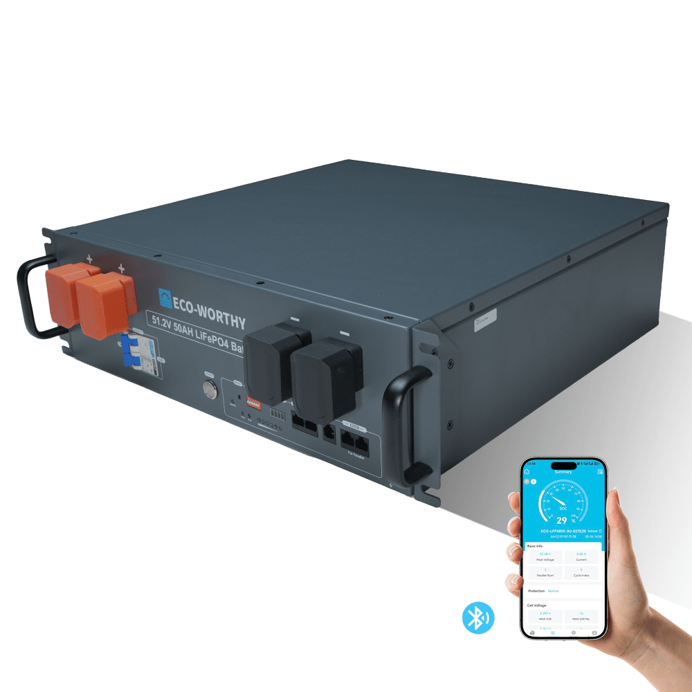 B2B - ECO - WORTHY 48V(51.2V) 50Ah Server Rack Battery,2.56kWh Lithium Battery,3U Size,With Bluetooth & Wifi - lithium battery - ECO - WORTHY