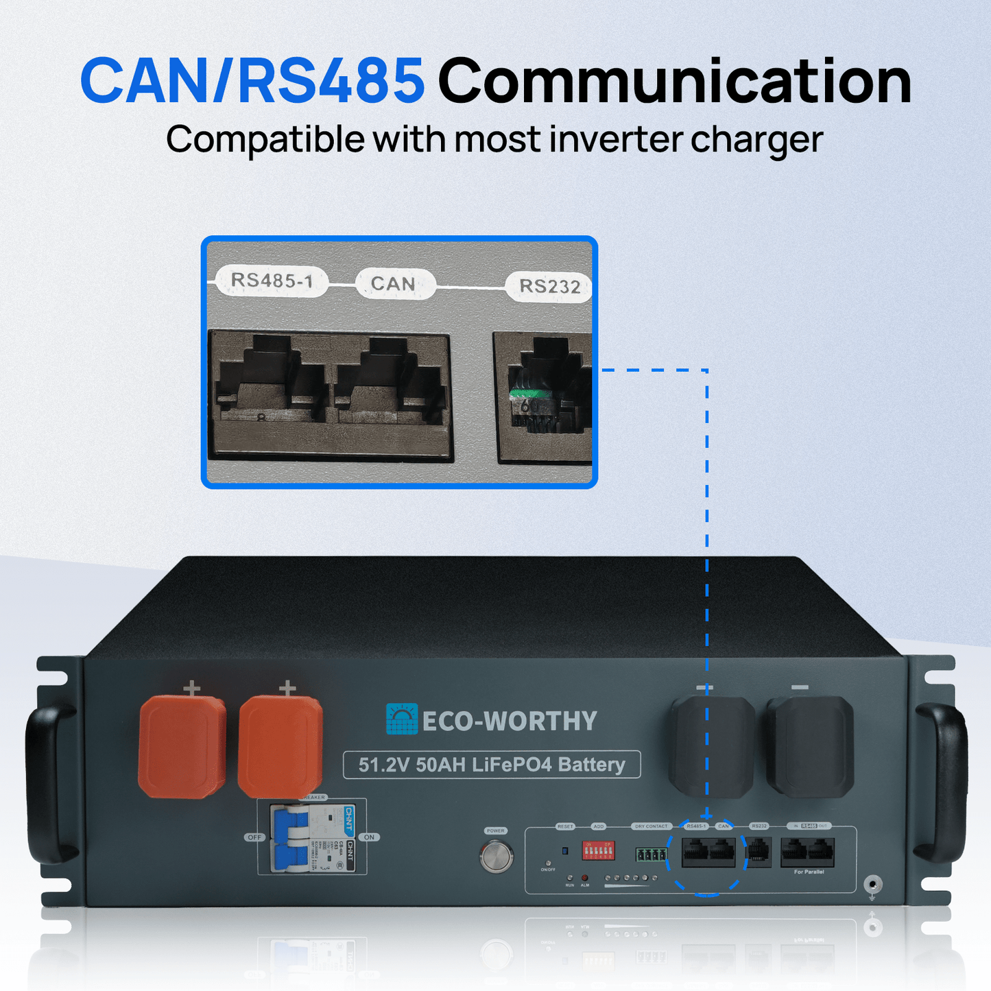 B2B - ECO - WORTHY 48V(51.2V) 50Ah Server Rack Battery,2.56kWh Lithium Battery,3U Size,With Bluetooth & Wifi - lithium battery - ECO - WORTHY