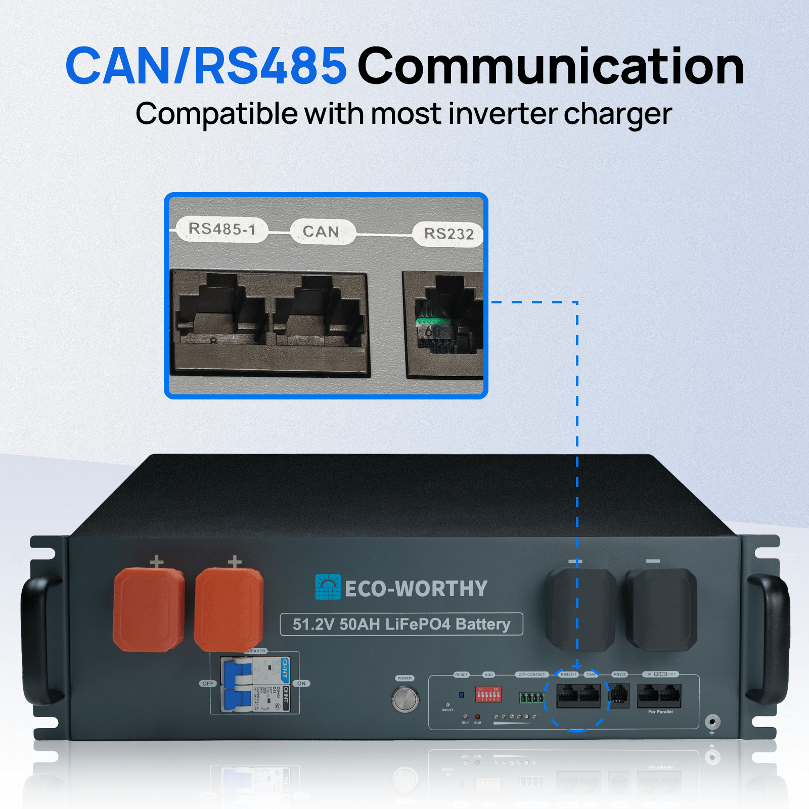 B2B - ECO - WORTHY 48V(51.2V) 50Ah Server Rack Battery,2.56kWh Lithium Battery,3U Size,With Bluetooth & Wifi - lithium battery - ECO - WORTHY