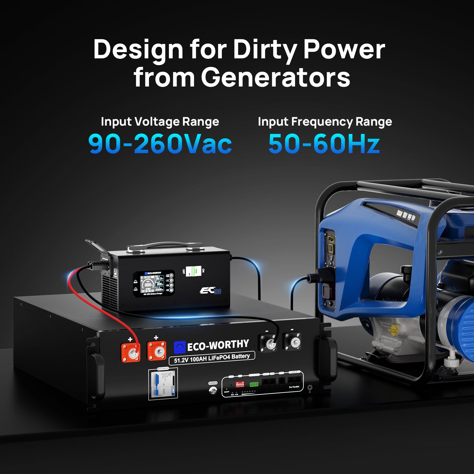 EC100 48V 100A Battery Charger | 5.78KW Max Output | Soft Start |120V 240V AC Input - battery accessories - ECO - WORTHY