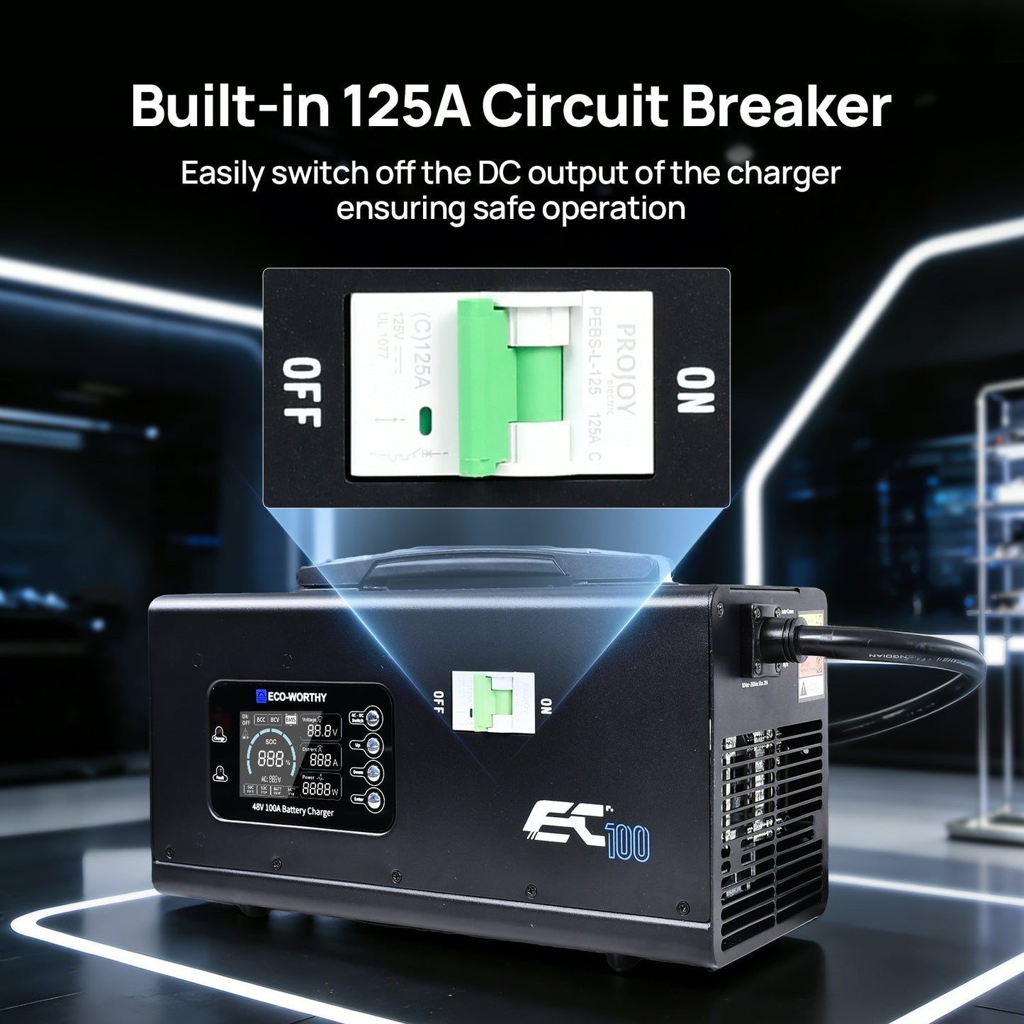 EC100 48V 100A Battery Charger | 5.78KW Max Output | Soft Start |120V 240V AC Input - battery accessories - ECO - WORTHY