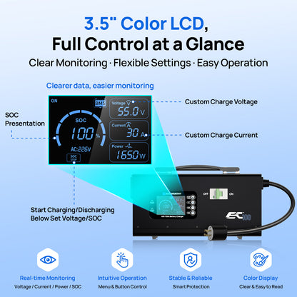 EC100 48V 100A Battery Charger | 5.78KW Max Output | Soft Start |120V 240V AC Input - battery accessories - ECO - WORTHY