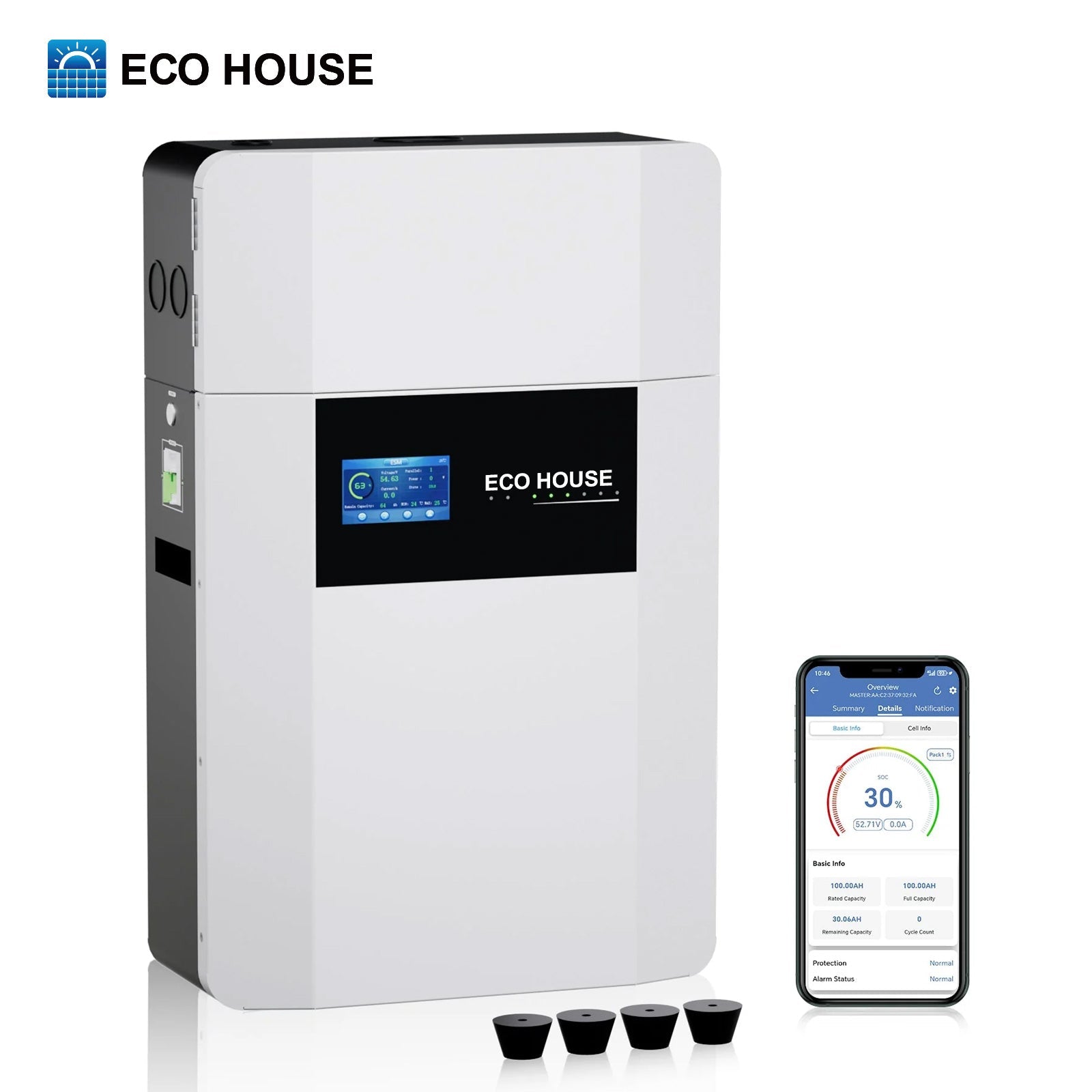 ECO HOUSE 48V 100AH Wall-Mount Lithium Battery LiFePO4 With Conduit Box | -4℉ Charge Available | Bluetooth & WiFi | 10 Years Warranty - lithium battery - ECO-WORTHY