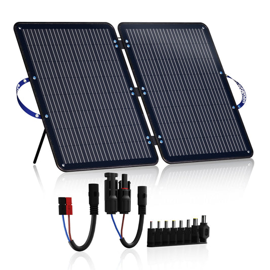 ECO - WORTHY 100W Portable Solar Panel – Foldable, IP65 Waterproof, 18V Monocrystalline Charger w/ 8 - in - 1 Connector & Adjustable Stand for Outdoor Camping, RV, and Power Stations - Solar panel - ECO - WORTHY