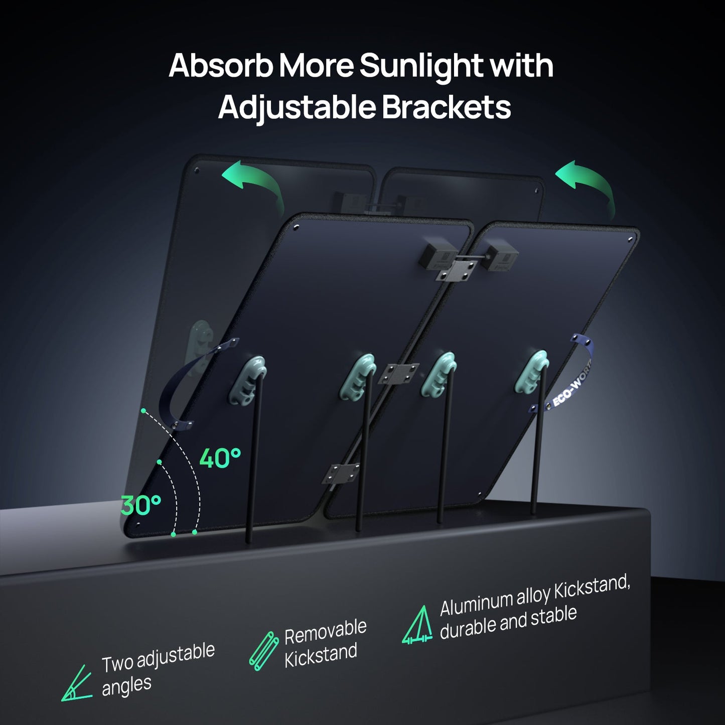 ECO - WORTHY 100W Portable Solar Panel – Foldable, IP65 Waterproof, 18V Monocrystalline Charger w/ 8 - in - 1 Connector & Adjustable Stand for Outdoor Camping, RV, and Power Stations - Solar panel - ECO - WORTHY