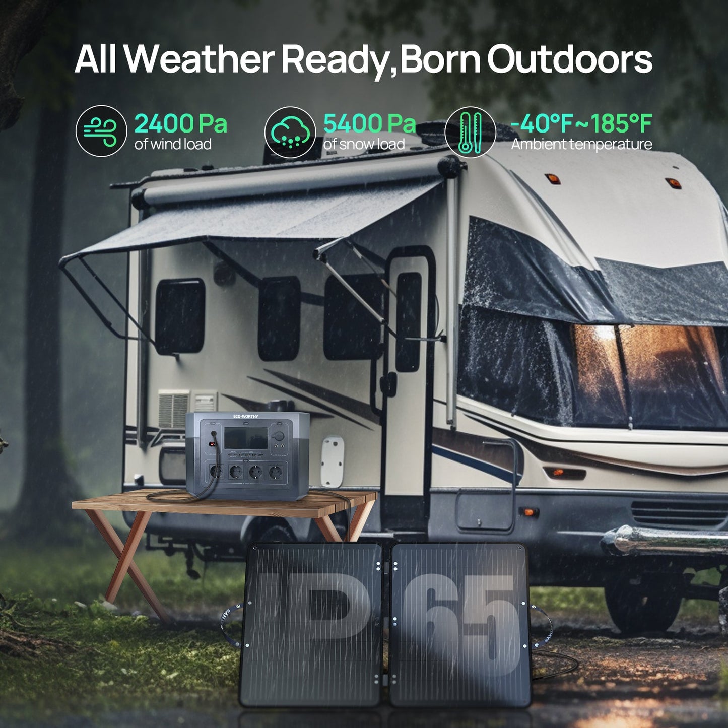 ECO - WORTHY 100W Portable Solar Panel – Foldable, IP65 Waterproof, 18V Monocrystalline Charger w/ 8 - in - 1 Connector & Adjustable Stand for Outdoor Camping, RV, and Power Stations - Solar panel - ECO - WORTHY