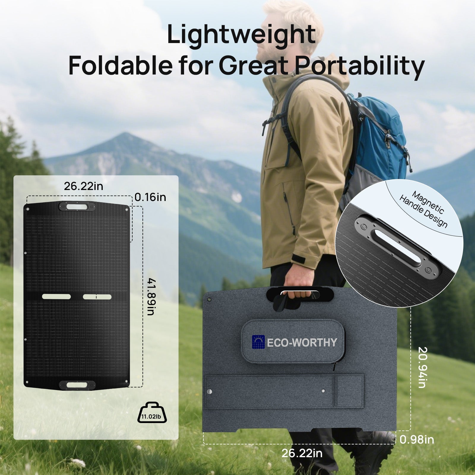 ECO - WORTHY 100W Portable Solar Panel for Outdoor Camping RV - Solar panel - ECO - WORTHY