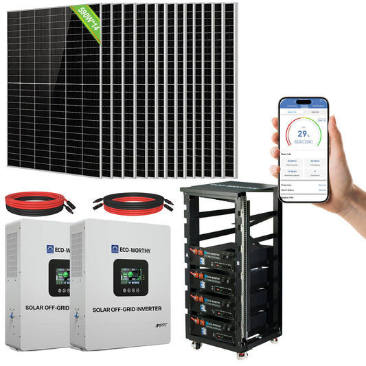 Eco - Worthy 10kw Complete Off - Grid Solar Power System |20.48kWh to 30.72kWh Battery | 10000W 120/240V | 8260W to 10620W PV - kits - ECO - WORTHY