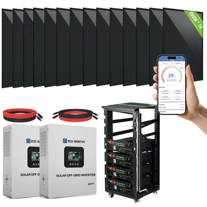 Eco - Worthy 10kw Complete Off - Grid Solar Power System |20.48kWh to 30.72kWh Battery | 10000W 120/240V | 8260W to 10620W PV - kits - ECO - WORTHY