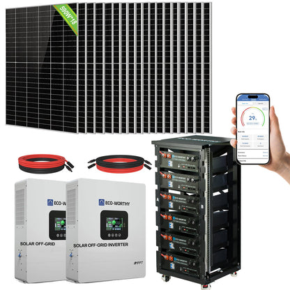 Eco - Worthy 10kw Complete Off - Grid Solar Power System |20.48kWh to 30.72kWh Battery | 10000W 120/240V | 8260W to 10620W PV - kits - ECO - WORTHY