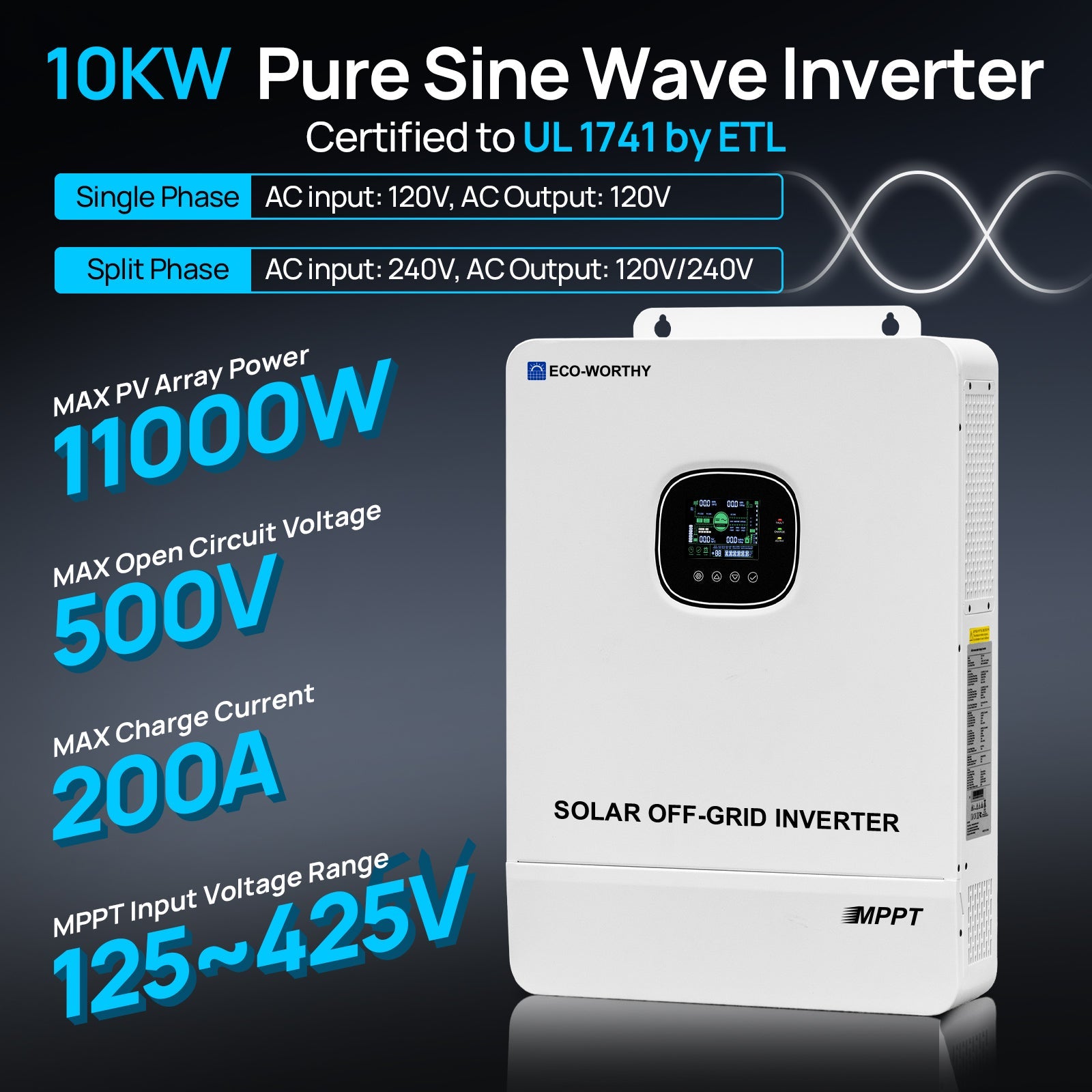 ECO - WORTHY 10KW Off - grid Inverter 48V 120V/240V Split Phase All - In - One Inverter | UL 1741 - charge inverter - ECO - WORTHY