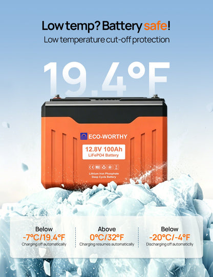 ECO-WORTHY 12V 100Ah LiFePO4 Lithium Battery with SOC Display - lithium battery - ECO-WORTHY
