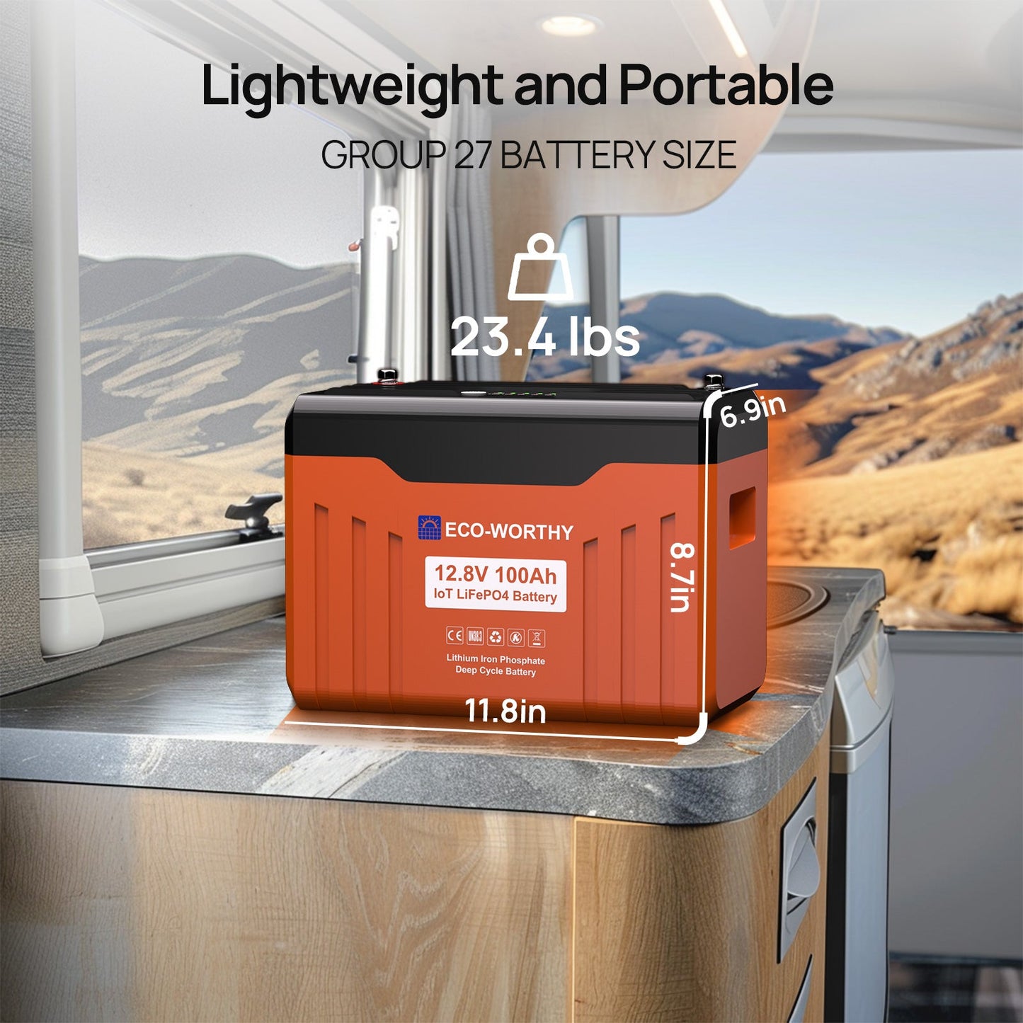 ECO - WORTHY 12V 100Ah LiFePO4 Lithium Battery with SOC Display - lithium battery - ECO - WORTHY