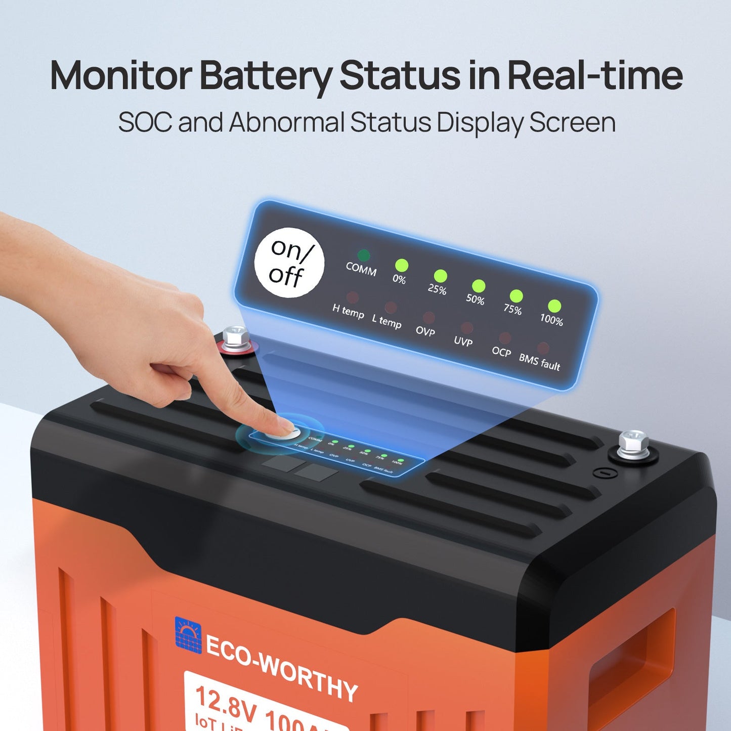 ECO - WORTHY 12V 100Ah LiFePO4 Lithium Battery with SOC Display - lithium battery - ECO - WORTHY
