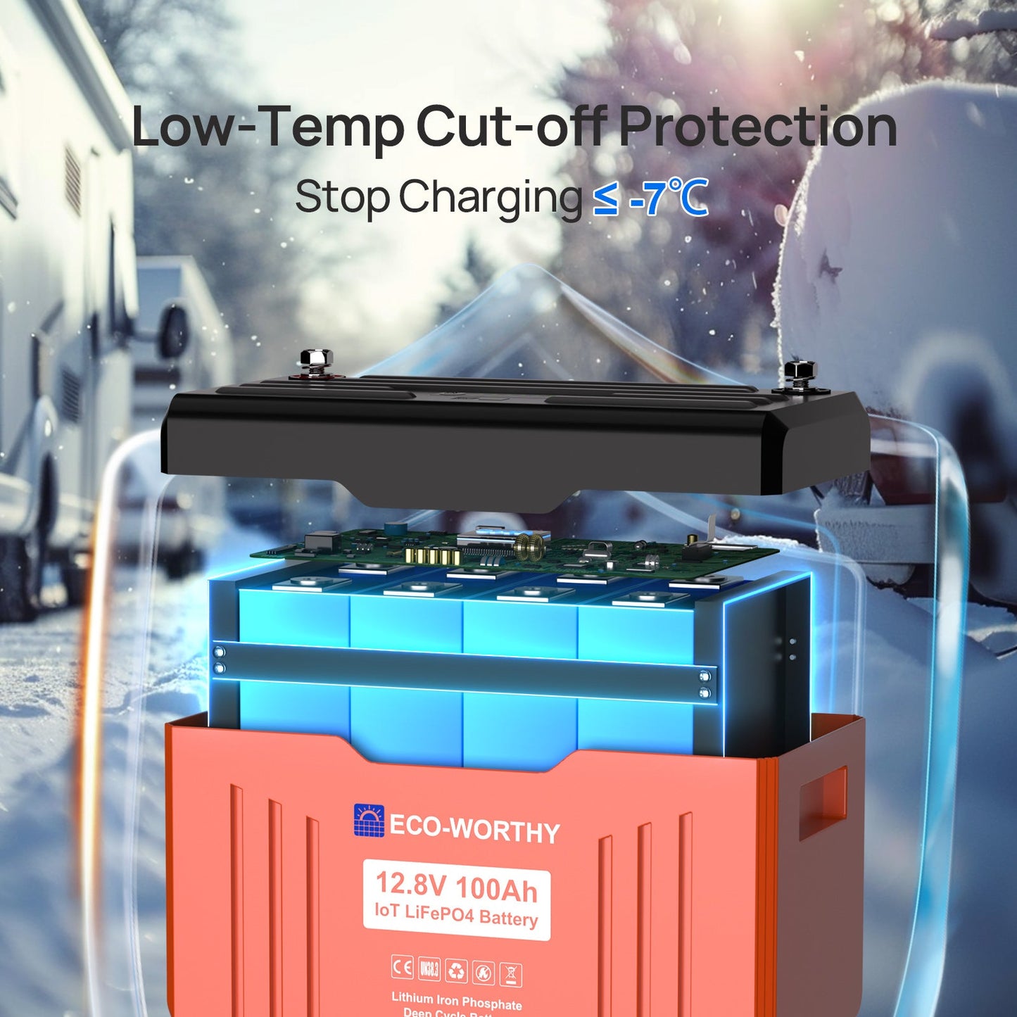 ECO - WORTHY 12V 100Ah LiFePO4 Lithium Battery with SOC Display - lithium battery - ECO - WORTHY