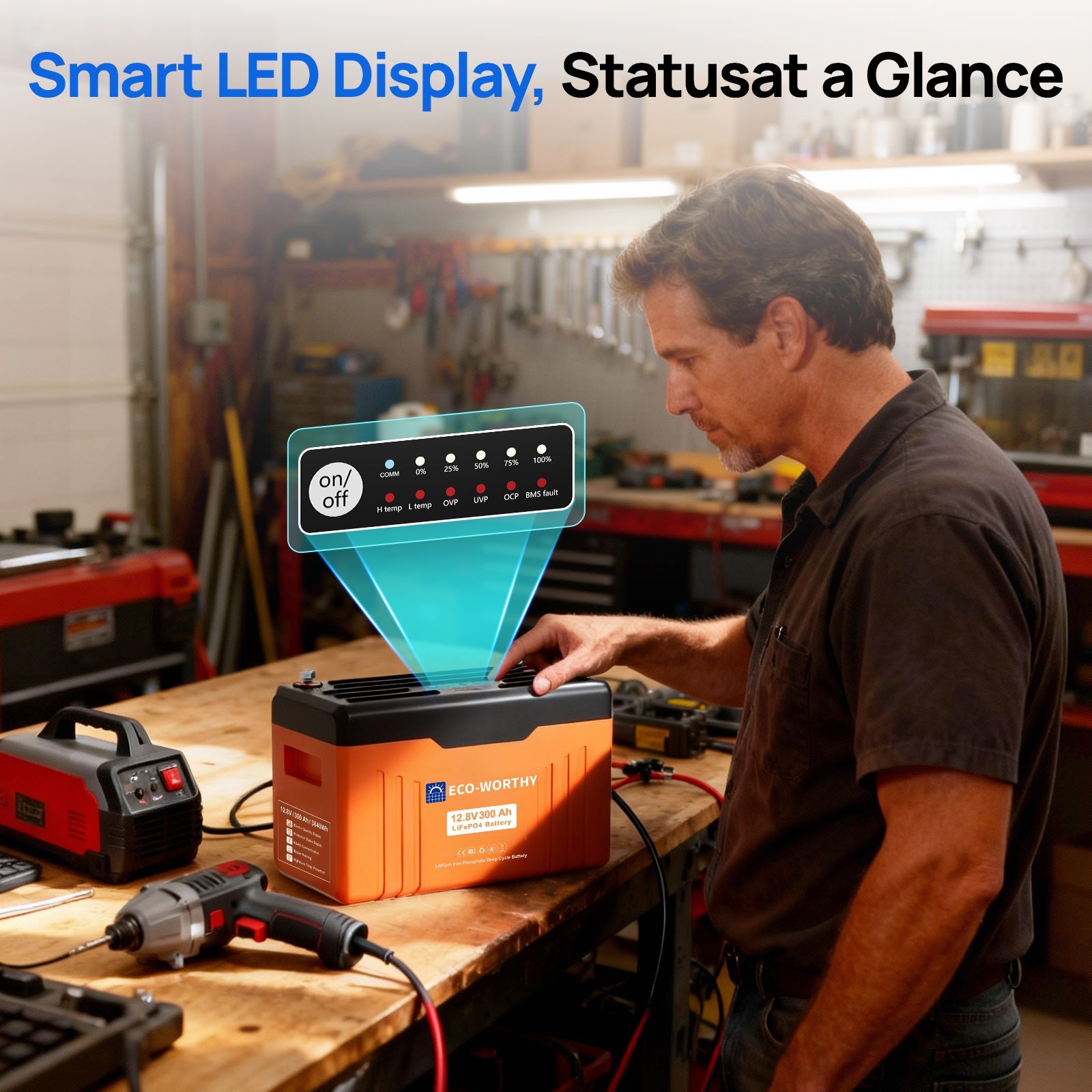 ECO - WORTHY 12V 300AH Lifepo4 Lithium Battery Bluetooth with SOC LEDs and Low Temp Protection - lithium battery - ECO - WORTHY