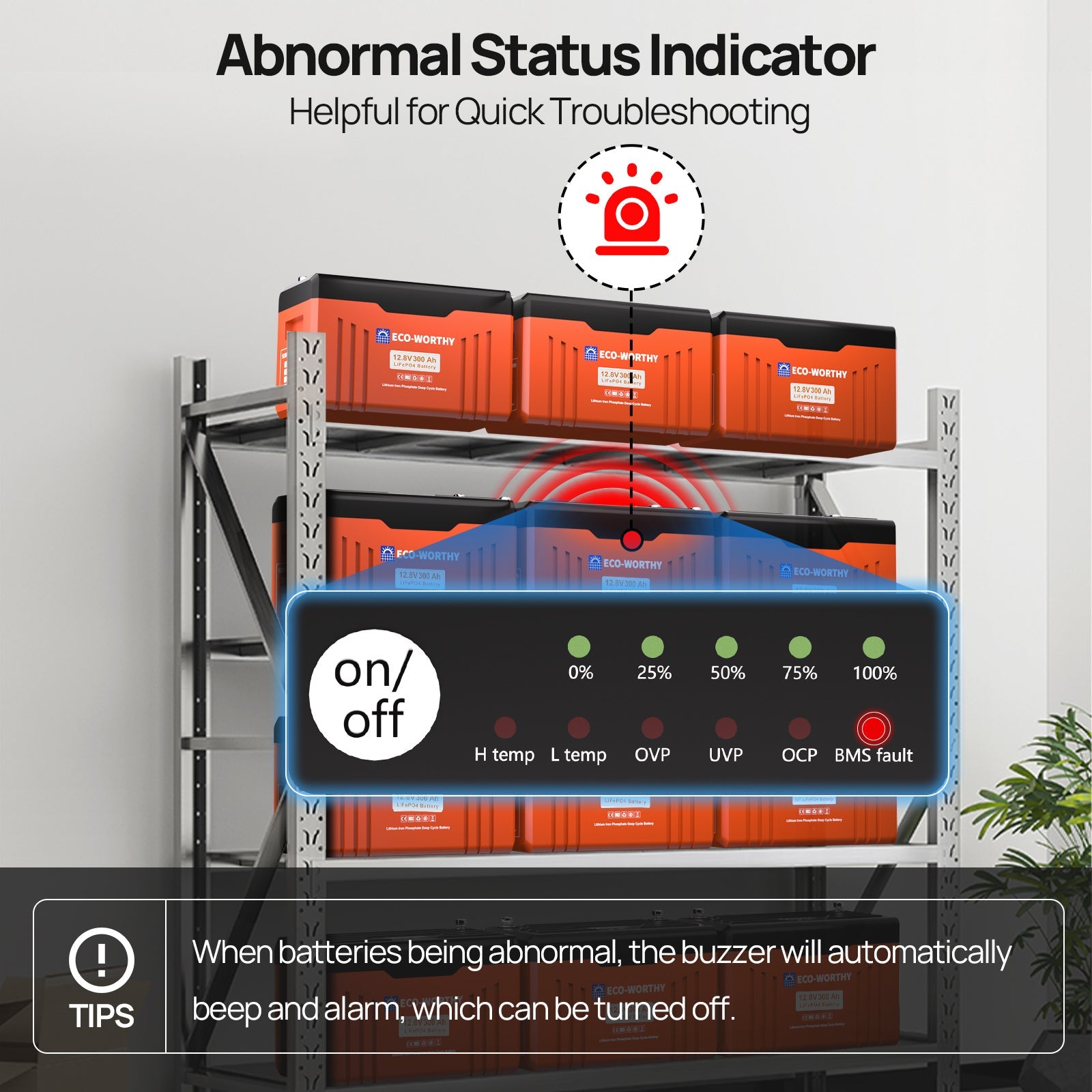 ECO-WORTHY 12V 300AH Lifepo4 Lithium Battery Bluetooth with SOC LEDs and Low Temp Protection - lithium battery