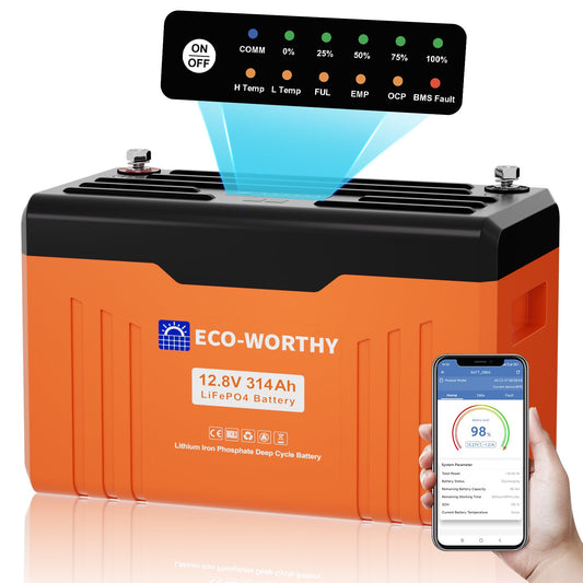 ECO - WORTHY 12V 314Ah LiFePO4 Lithium Battery Bluetooth Version 2 - lithium battery - ECO - WORTHY