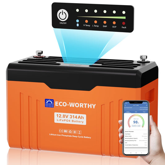 ECO - WORTHY 12V 314AH Lifepo4 Lithium Battery Bluetooth with SOC LEDs and Low Temp Protection Version2 - lithium battery - ECO - WORTHY