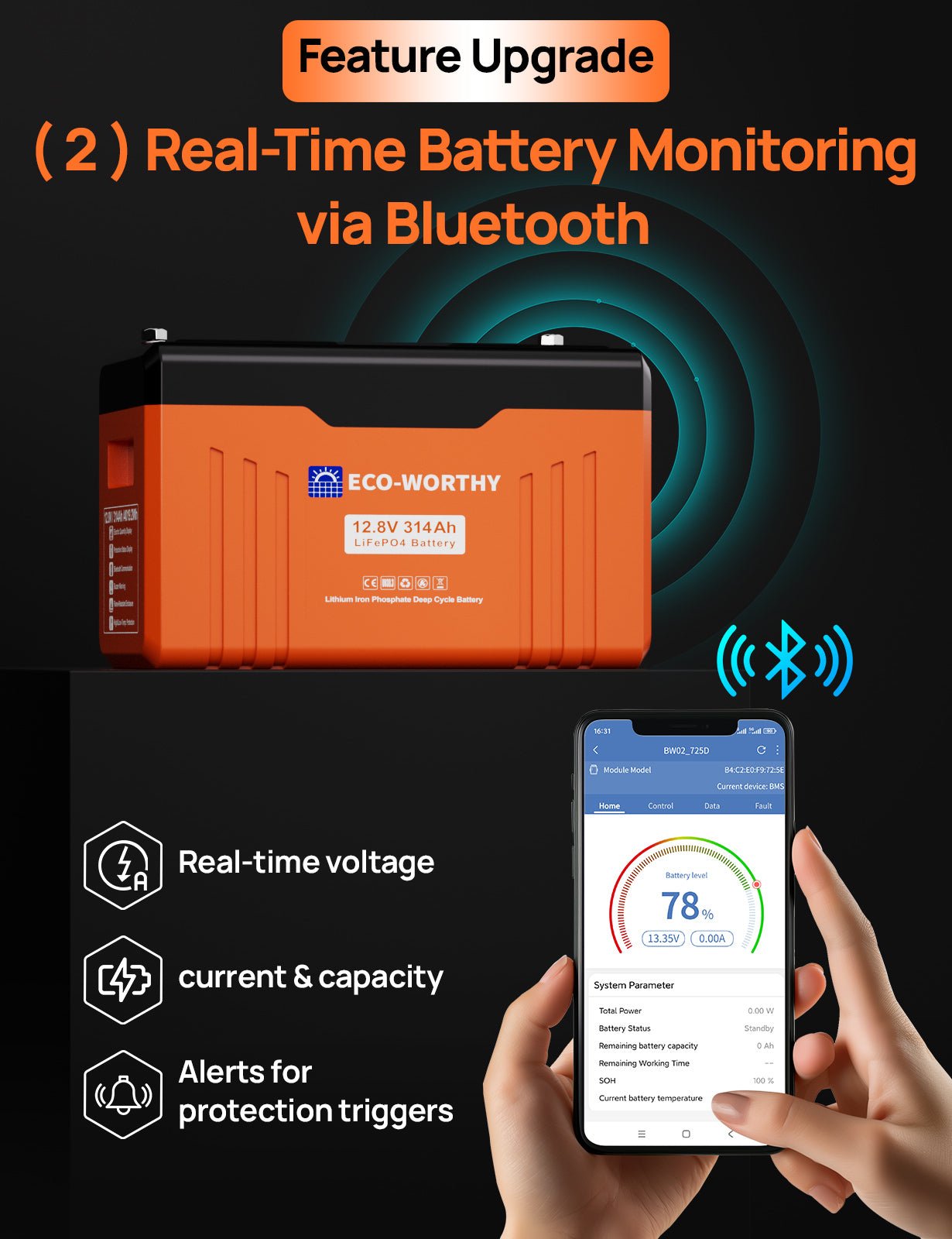ECO - WORTHY 12V 314AH Lifepo4 Lithium Battery Bluetooth with SOC LEDs and Low Temp Protection Version2 - lithium battery - ECO - WORTHY