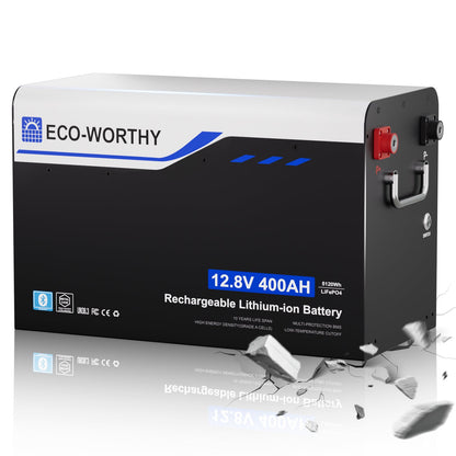 Eco-worthy 12V 400AH Metal Case LiFePO4 Lithium Battery with Bluetooth, Built in 250A BMS, Low-Temp Protection, 5120Wh Max for RV, Camper, Travel Trailer, Off-Grid - lithium battery - ECO-WORTHY