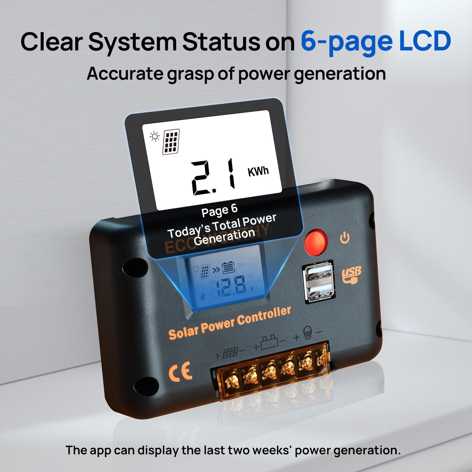 Eco-worthy 12V/24V 30A PWM LCD Display Solar Charge Controller Regulator with Bluetooth - charge controller - ECO-WORTHY