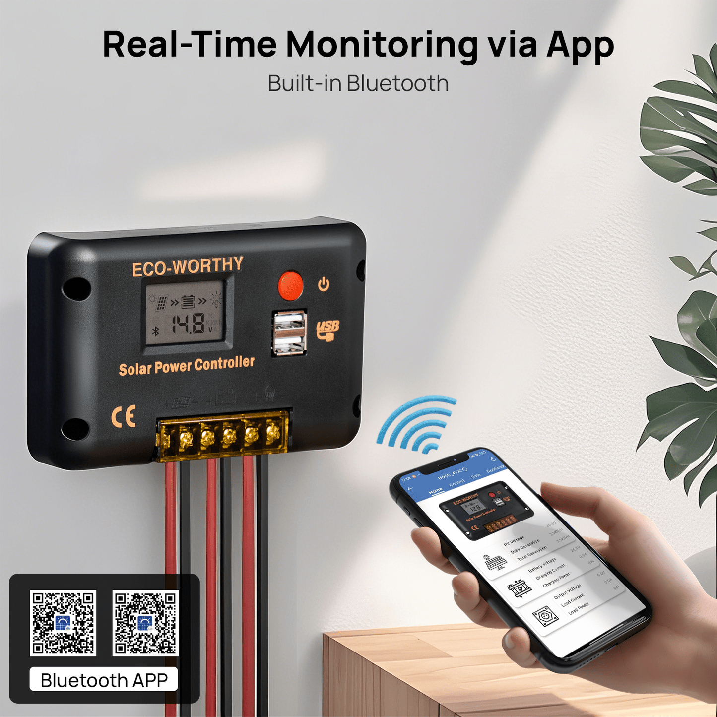 Eco-worthy 12V/24V 30A PWM LCD Display Solar Charge Controller Regulator with Bluetooth - charge controller - ECO-WORTHY