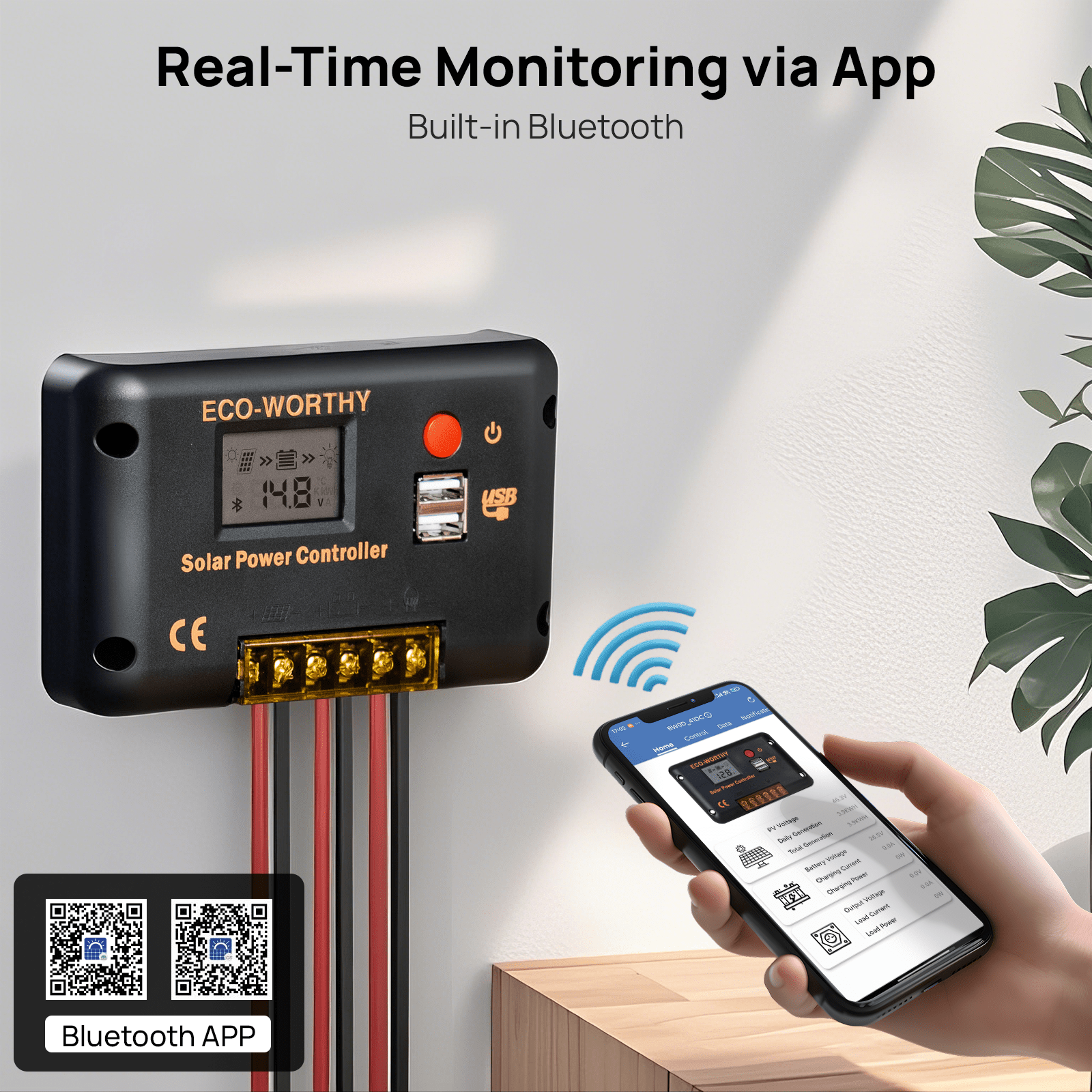 Eco-worthy 12V/24V 30A PWM LCD Display Solar Charge Controller Regulator with Bluetooth - charge controller - ECO-WORTHY