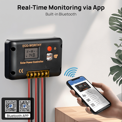 Eco-worthy 12V/24V 30A PWM LCD Display Solar Charge Controller Regulator with Bluetooth - charge controller - ECO-WORTHY