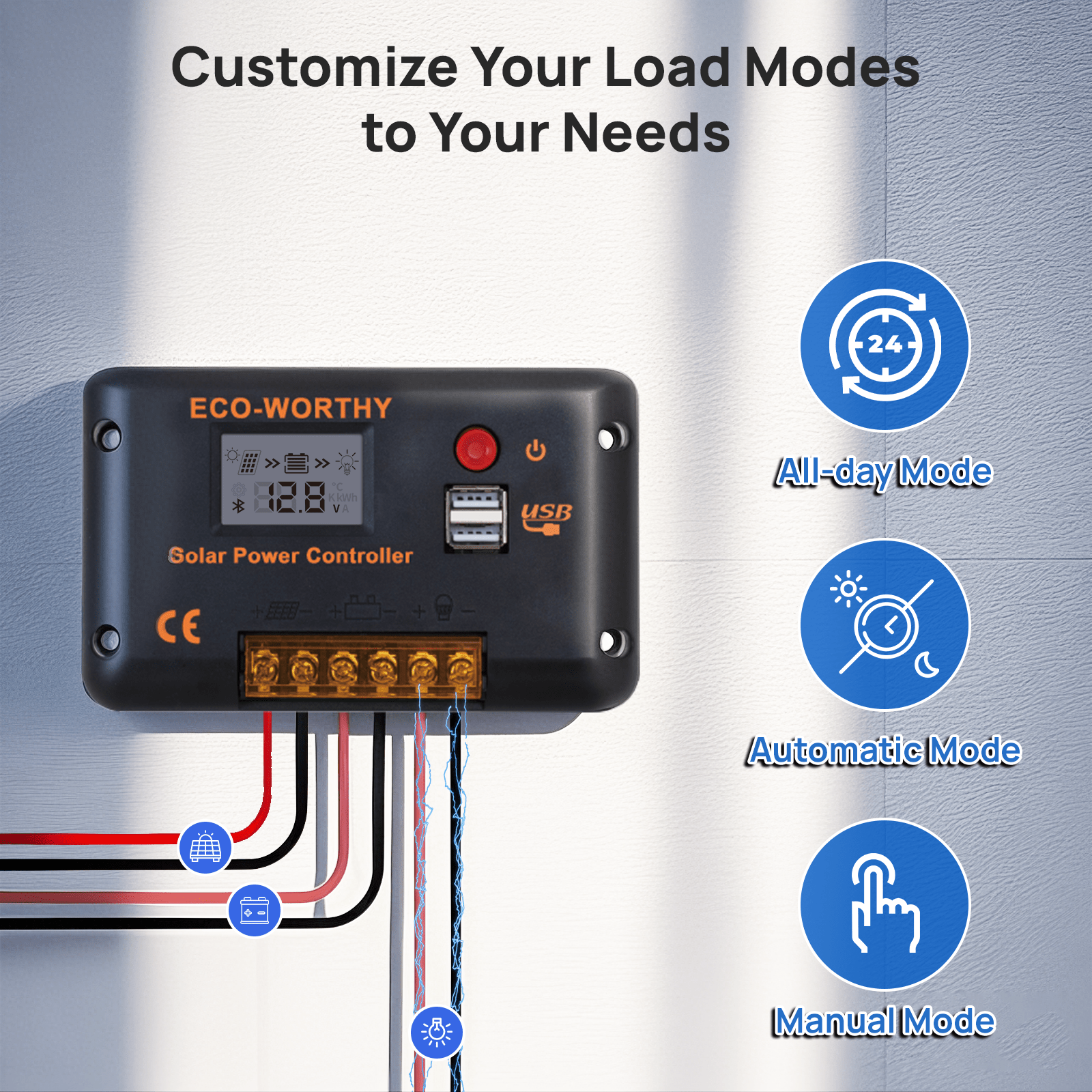 Eco-worthy 12V/24V 30A PWM LCD Display Solar Charge Controller Regulator with Bluetooth - charge controller - ECO-WORTHY