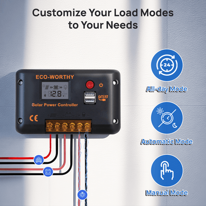Eco-worthy 12V/24V 30A PWM LCD Display Solar Charge Controller Regulator with Bluetooth - charge controller - ECO-WORTHY