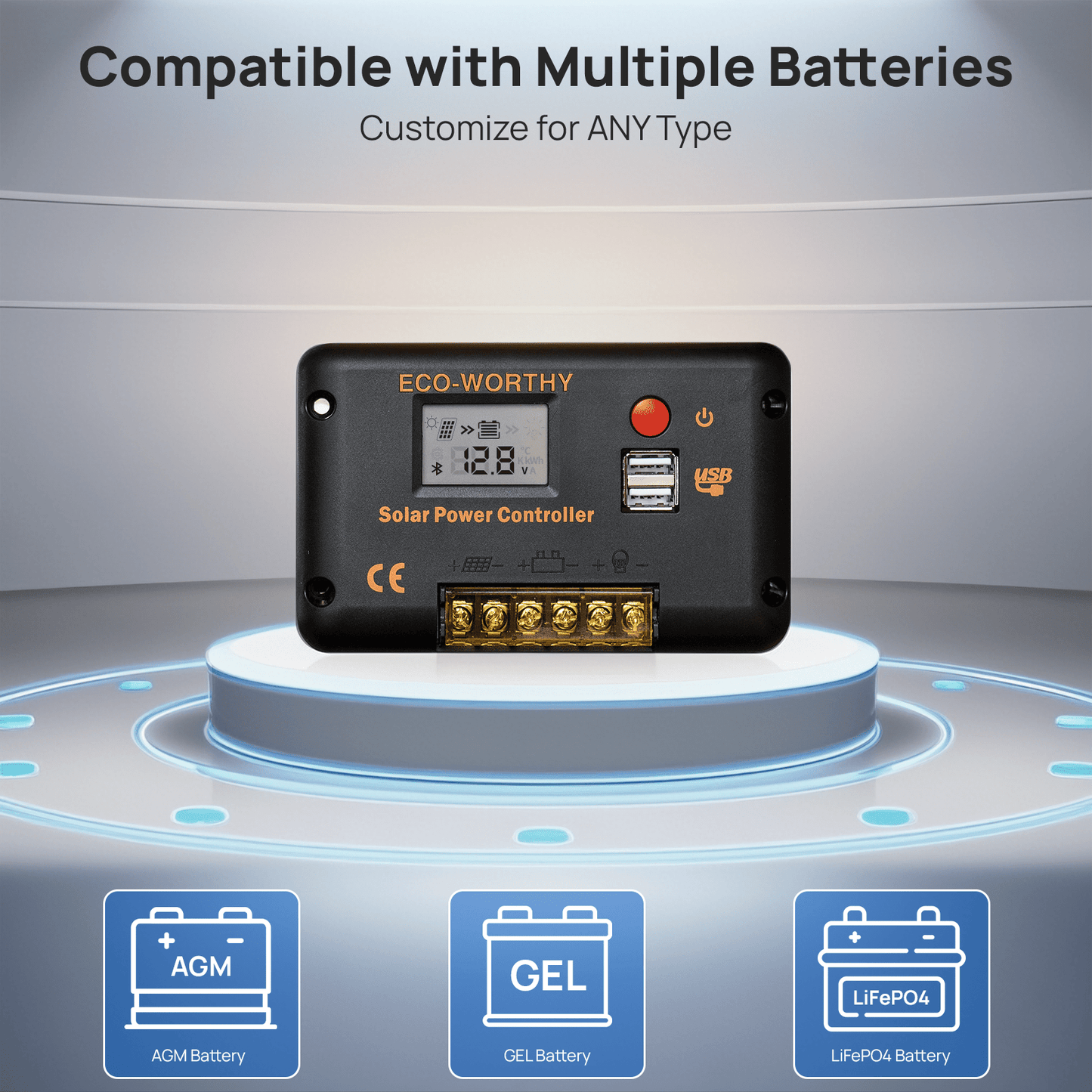Eco-worthy 12V/24V 30A PWM LCD Display Solar Charge Controller Regulator with Bluetooth - charge controller - ECO-WORTHY