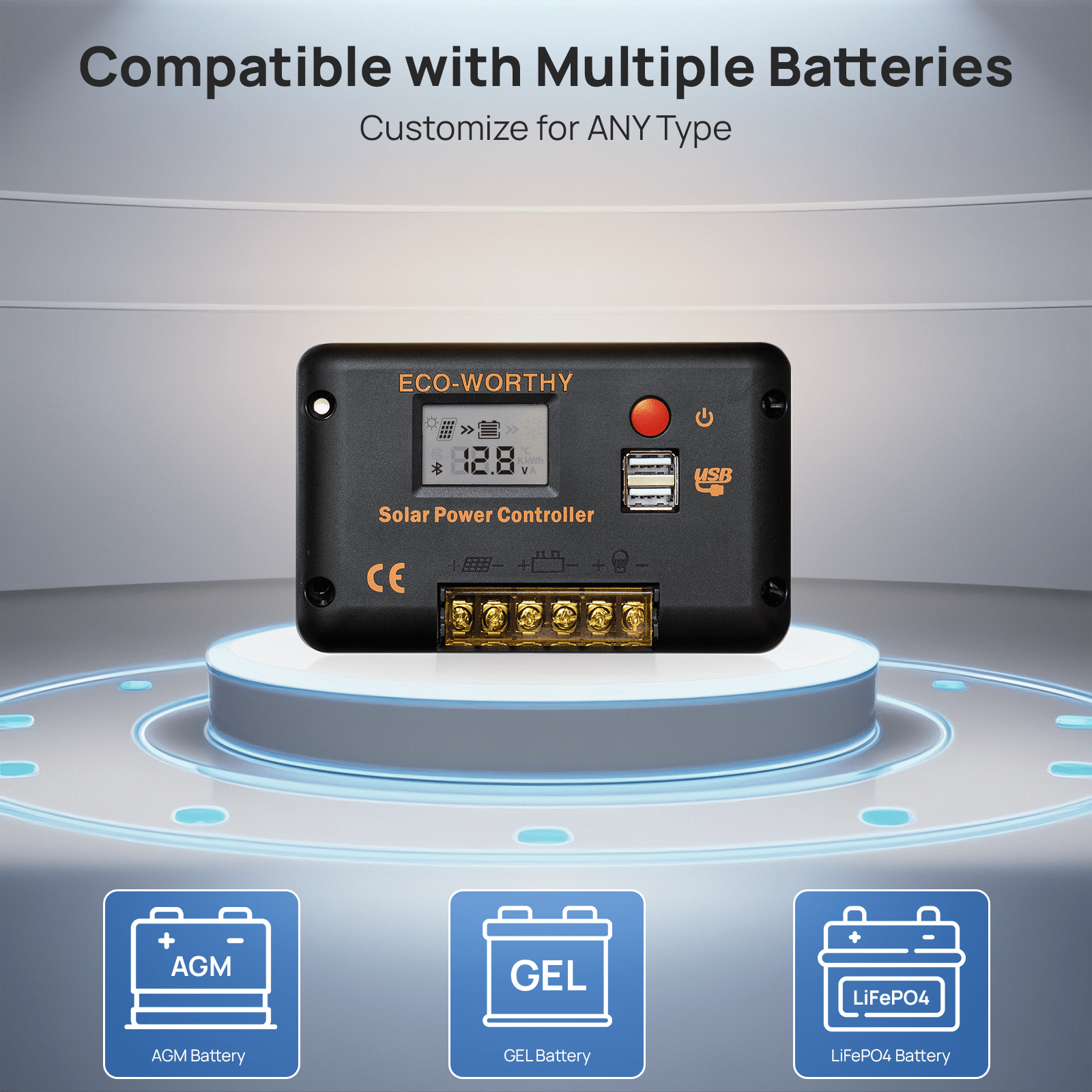 Eco-worthy 12V/24V 30A PWM LCD Display Solar Charge Controller Regulator with Bluetooth - charge controller - ECO-WORTHY