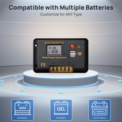 Eco-worthy 12V/24V 30A PWM LCD Display Solar Charge Controller Regulator with Bluetooth - charge controller - ECO-WORTHY
