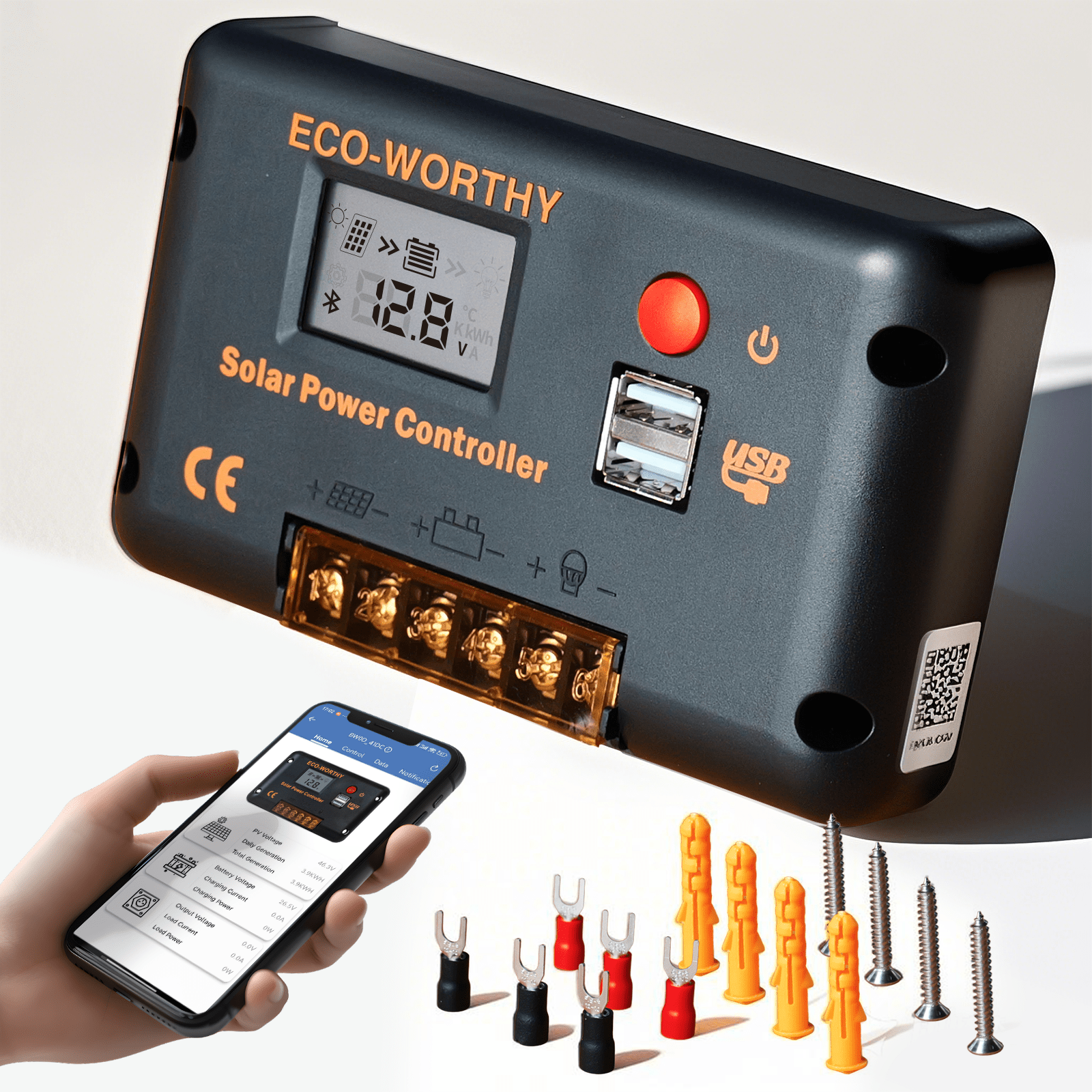 Eco-worthy 12V/24V 30A PWM LCD Display Solar Charge Controller Regulator with Bluetooth - charge controller - ECO-WORTHY