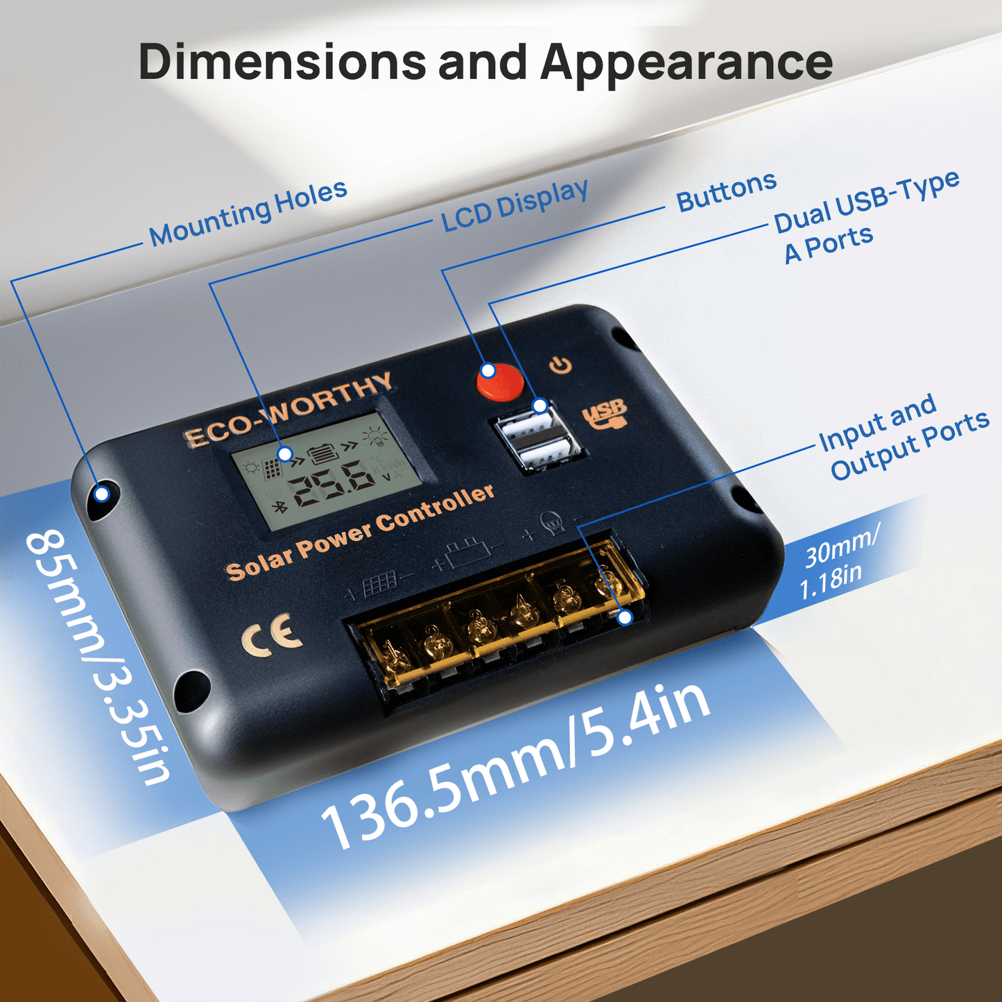 Eco-worthy 12V/24V 30A PWM LCD Display Solar Charge Controller Regulator with Bluetooth - charge controller - ECO-WORTHY