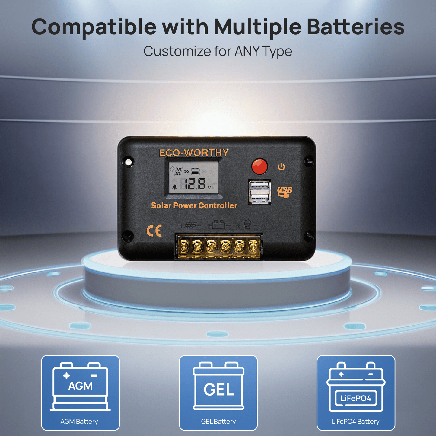 Eco-worthy 12V/24V 30A PWM LCD Display Solar Charge Controller Regulator with Bluetooth - charge controller - ECO-WORTHY