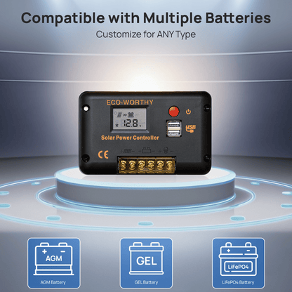 Eco-worthy 12V/24V 30A PWM LCD Display Solar Charge Controller Regulator with Bluetooth - charge controller - ECO-WORTHY