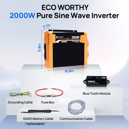 ECO - WORTHY 2000W Pure Sine Wave Inverter 12V to 120V AC with USB & Remote - INVERTER - ECO - WORTHY