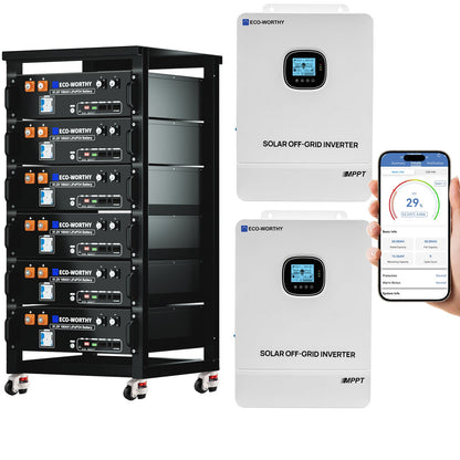 ECO - WORTHY 20.48KWh/30.72KWh Home Backup Power With 48V 100Ah LiFePO4 And 10000W 48V Off - Grid Inverter - ECO - WORTHY