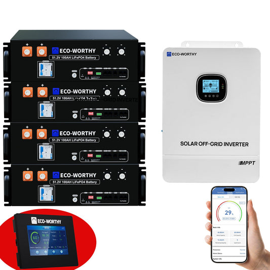 ECO - WORTHY 20.48KWh/30.72KWh Home Backup Power With 48V 100Ah LiFePO4 And 10000W 48V Off - Grid Inverter - ECO - WORTHY