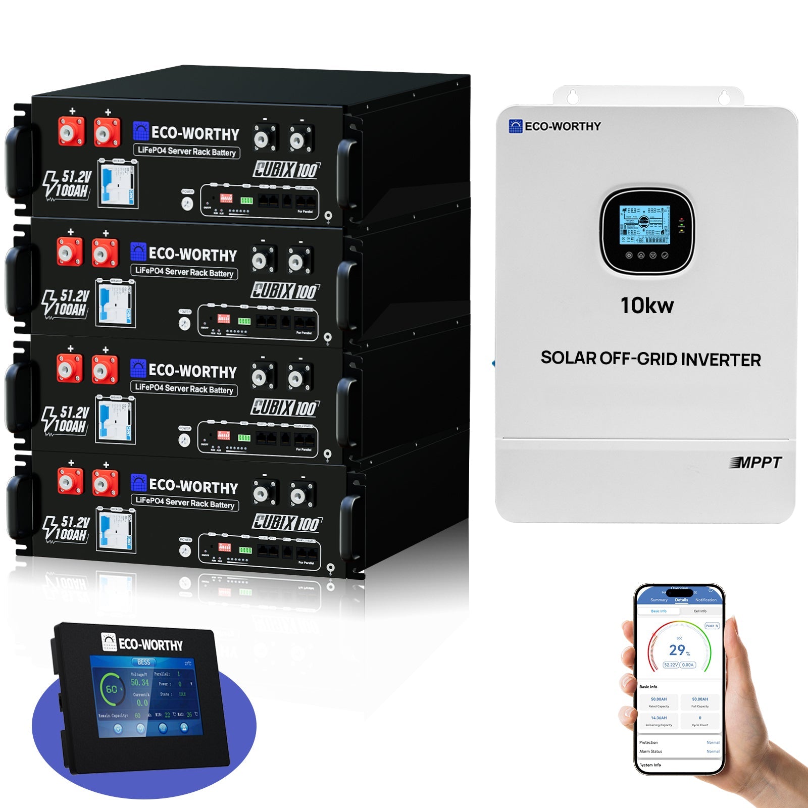 ECO - WORTHY 20.48kWh/30.72kWh Home Backup Power with 48V LiFePO4 and 10kW Inverter - ECO - WORTHY
