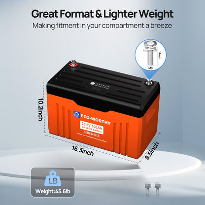 ECO - WORTHY 24V 100Ah Bluetooth Lithium Battery with BMS - lithium battery - ECO - WORTHY