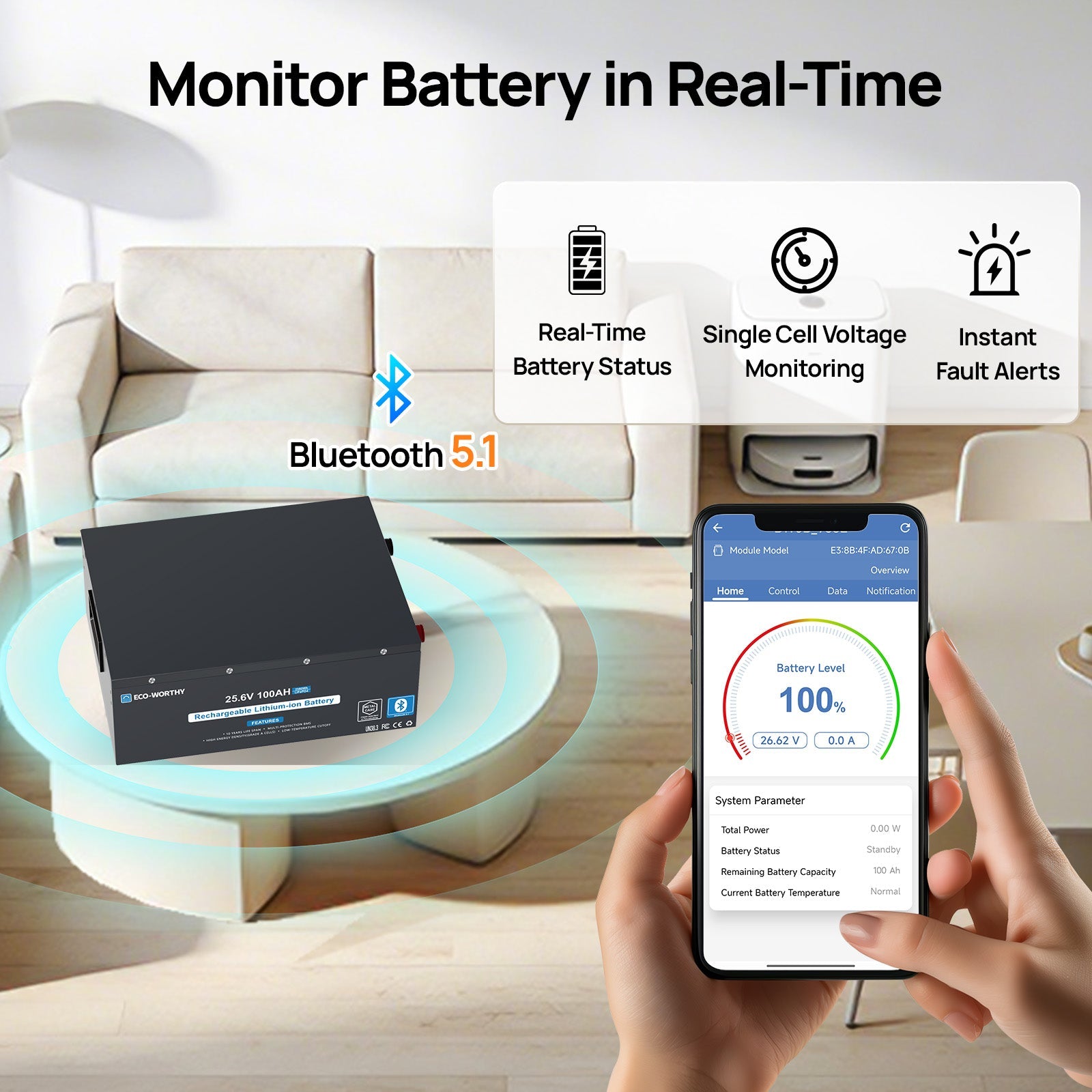 ECO-WORTHY 24V 100Ah Metal Case LiFePO4 Lithium Battery Bluetooth Low-Temp Protection - lithium battery - ECO-WORTHY