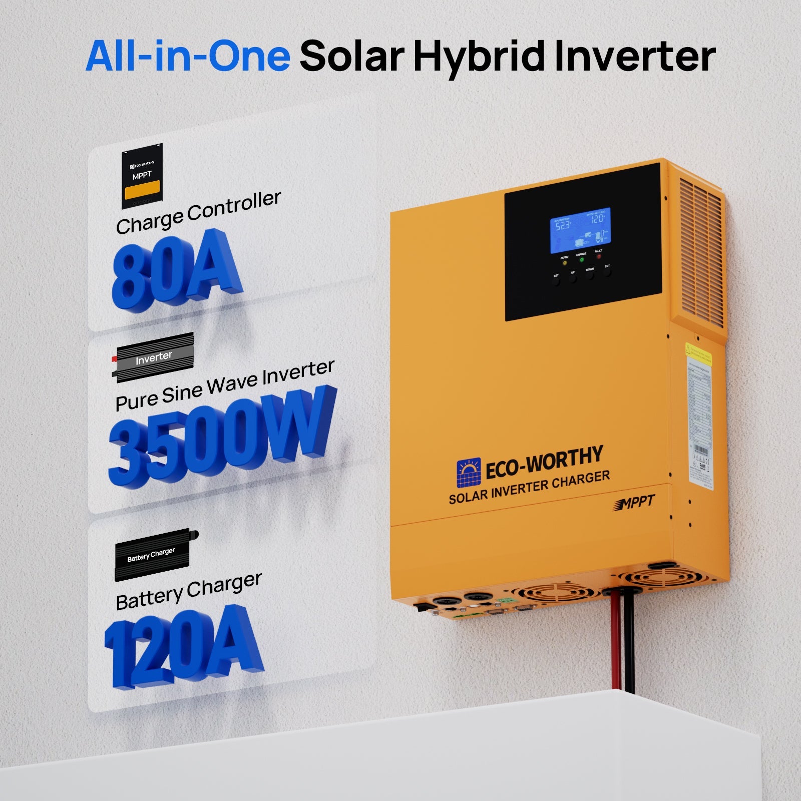ECO - WORTHY 3500W 48V DC to 120V AC All - in - one Solar Off - grid Inverter Charger with Remote Monitoring,Multiple Parallel Ability. - charge inverter - ECO - WORTHY