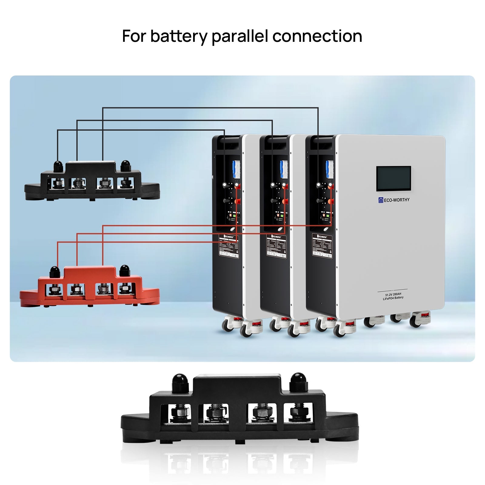 ECO - WORTHY 400A Busbar with 6×M8 Studs, One Set of Two for Parallel Batteries - battery accessories - ECO - WORTHY